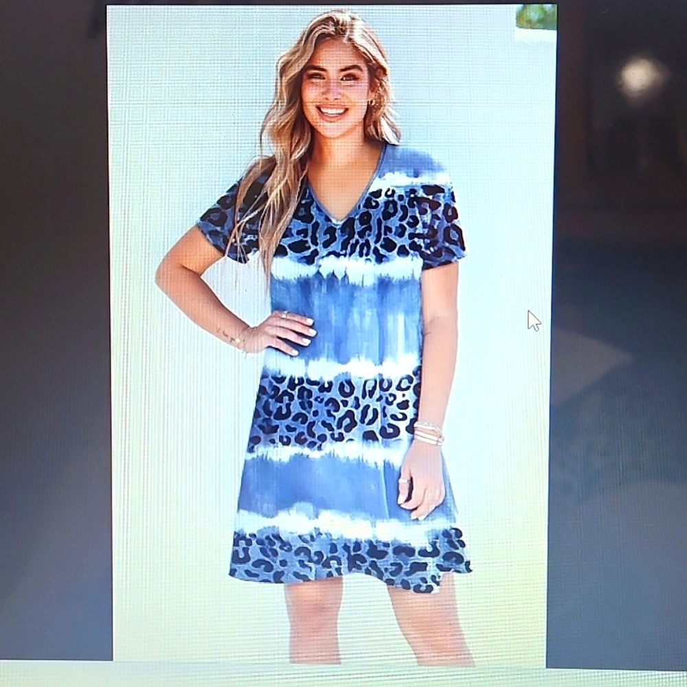 Grey Leopard Tie Dye Color Block v-neck t-shirt dress